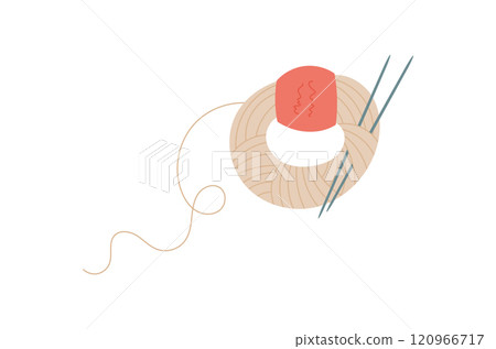 Knit wool ball and needle logo, vector crochet craft accessories object, doodle fashion tool design, hand drawn tailor decoration element, flat knitting supplies illustration, Knit wool ball and needle logo, vector crochet craft accessories object, doodle fashion tool design, hand drawn tailor decoration element, flat knitting supplies illustration, 120966717