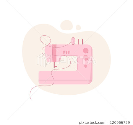 Sewing machine, hand drawn dressmaking supplies illustration, cartoon embroidery tool design, doodle sewing accessories object, vector tailor decoration element, Sewing machine, hand drawn dressmaking supplies illustration, cartoon embroidery tool design, doodle sewing accessories object, vector tailor decoration element, 120966739