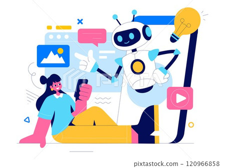 Artificial Intelligence Vector Illustration featuring a Digital Brain, Technology, and Engineering with a Programmer Analyzing Data or Scientific 120966858