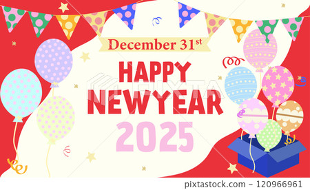 Colorful New Year Eve 2025 Celebration Card with Balloons Vector Illustration 120966961