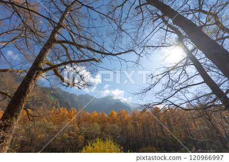 Kamikochi has a beautiful atmosphere during the autumn foliage season, part of the Japan Alps, Nagano,Japan Kamikochi has a beautiful atmosphere during the autumn foliage season, part of the Japan Alps, Nagano,Japan 120966997