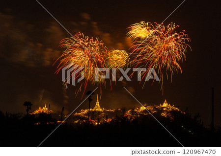 A Beautiful firework at Pha Nakhon Khiri, Phetchaburi, Thailand. 120967470