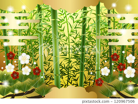 日式松竹梅金雲背景,插畫,可愛,水平 日式松竹梅金雲背景,插畫,可愛,水平 120967506