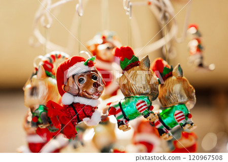 Dog and Cat Christmas Ornaments with Festive Outfits 120967508