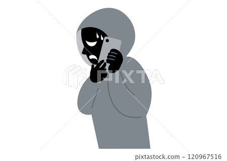 可疑人員在困惑時用智慧型手機交談的向量圖解 可疑人員在困惑時用智慧型手機交談的向量圖解 120967516