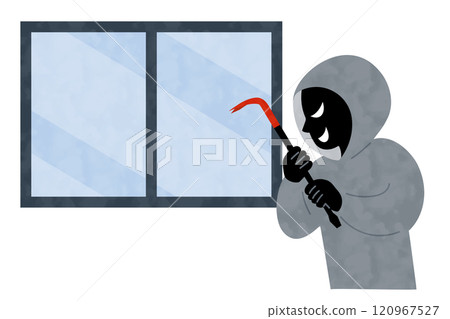 犯罪者用撬棍接近窗戶的向量圖 120967527