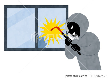 Vector illustration of a criminal breaking a window with a crowbar Vector illustration of a criminal breaking a window with a crowbar 120967528