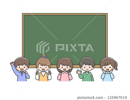 Happy children in front of the blackboard Happy children in front of the blackboard 120967619