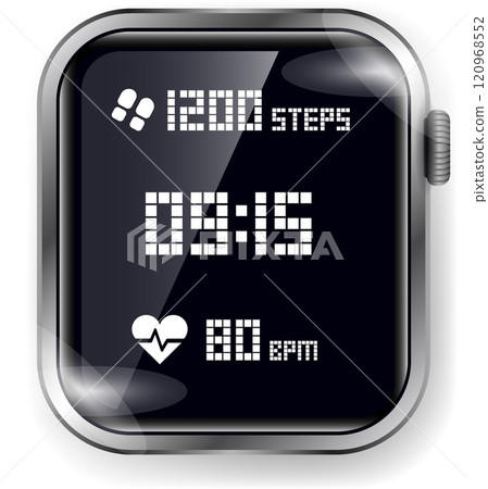 Retro Style Smartwatch Face with Pixelated Fitness and Time Display Retro Style Smartwatch Face with Pixelated Fitness and Time Display 120968552