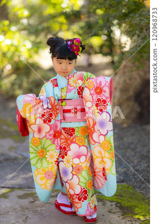 一名 7 歲女孩在神社慶祝七五三 一名 7 歲女孩在神社慶祝七五三 120968733