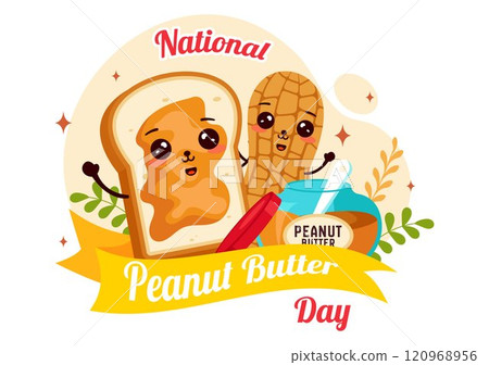 National Peanut Butter Day Vector Illustration on January 24 Featuring a Jar of Peanut Butter in a Flat Style Cartoon Background 120968956