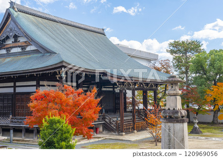 Autumn in Kyoto: Myokenji Temple (Myokenji) - Sanbosatsudo Hall surrounded by autumn leaves 120969056