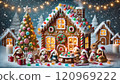 Bunny enjoying Christmas in a candy house 120969222
