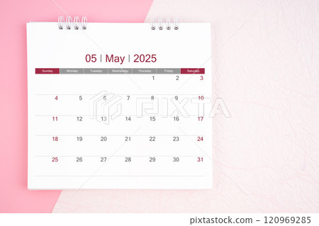 May desk calendar for 2025 year for schedule to make appointment meeting. 120969285