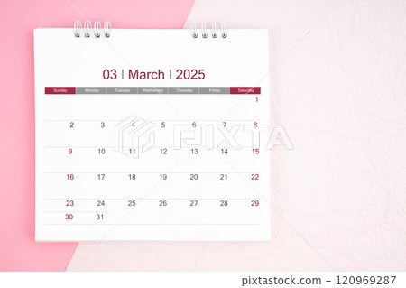March desk calendar for 2025 year for schedule to make appointment meeting. March desk calendar for 2025 year for schedule to make appointment meeting. 120969287