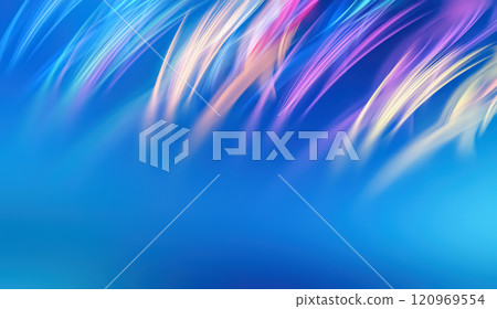 Bright iridescent shapes dance across a soft blue background, creating a vibrant and visually striking effect that inspires creativity and imagination. 120969554