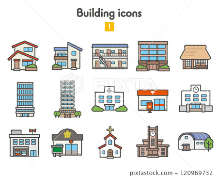 住宅、公共設施等建築物的圖示集 1色 120969732