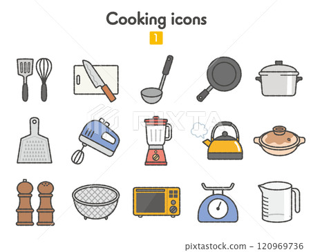 Cooking utensils icon set (color) Cooking utensils icon set (color) 120969736