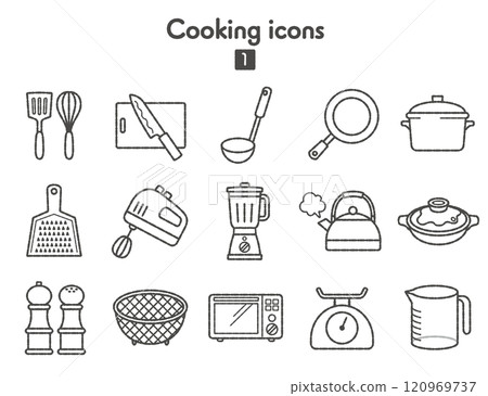 用於烹飪單色的炊具圖示集合 120969737