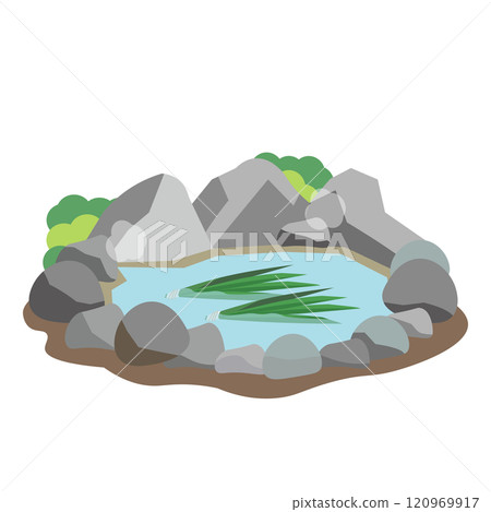 Illustration of an open-air bath filled with irises Illustration of an open-air bath filled with irises 120969917