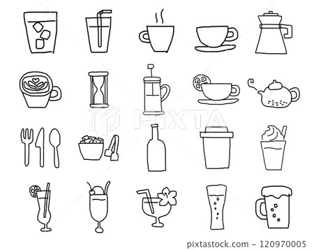 Set of drink related loose hand drawn icons_black outline 120970005