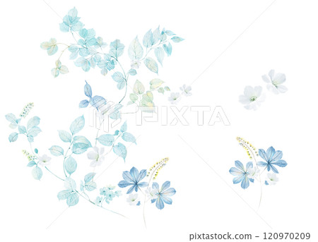 Creative Watercolor & Oil Illustrations of Curly Motifs and Flowers 120970209
