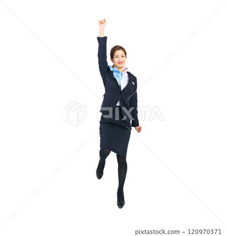 Full-body photo of a jumping service worker woman Full-body photo of a jumping service worker woman 120970371