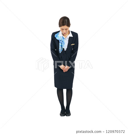 Full-body photo of a woman in the service industry bowing 120970372