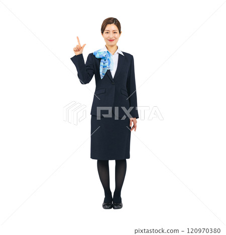 Full-body photo of a woman in the service industry guiding customers 120970380