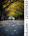 一對夫婦在公園散步，秋葉美麗 120970420