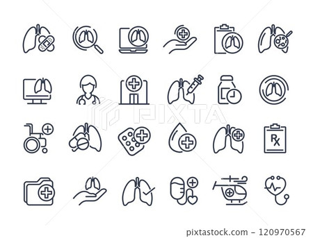 Health care and medical about lungs icon set. concept of lung disease treatment for hospital, health care, emergency, doctor, diagnosis, report, illness, ambulance and more. vector design. Health care and medical about lungs icon set. concept of lung disease treatment for hospital, health care, emergency, doctor, diagnosis, report, illness, ambulance and more. vector design. 120970567