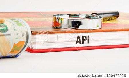 API (application program interface). The concept of technology and development. Phrase, words, text API on the end of the book, front view API (application program interface). The concept of technology and development. Phrase, words, text API on the end of the book, front view 120970628