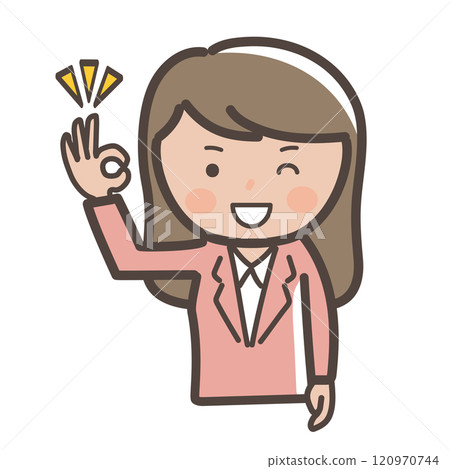 Illustration of a businesswoman winking and saying OK 120970744