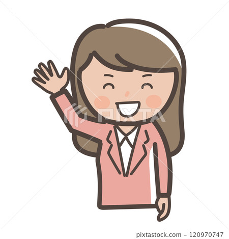 Illustration of a businesswoman greeting with a smile Illustration of a businesswoman greeting with a smile 120970747