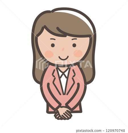 Illustration of a businesswoman bowing her head and apologizing Illustration of a businesswoman bowing her head and apologizing 120970748