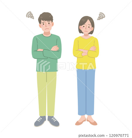 Men and women who are worried Men and women who are worried 120970771