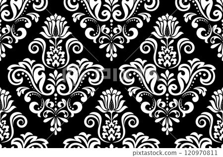Flower geometric pattern. Seamless vector background. White and black ornament. 120970811