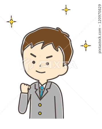 A boy in uniform posing with one hand 120970829