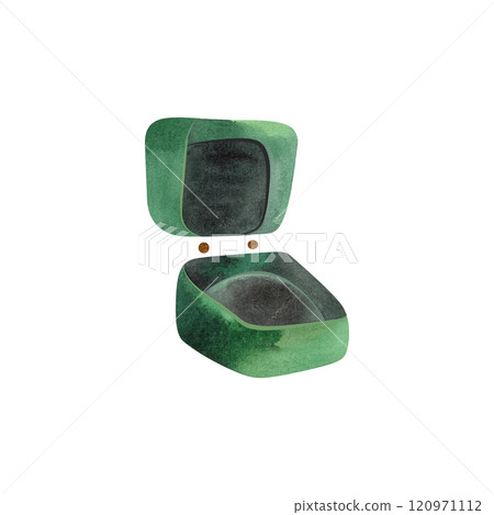 Open box for jewelry. Packaging for an engagement ring, a declaration of love, a solemn marriage proposal. Isolated watercolor illustration Open box for jewelry. Packaging for an engagement ring, a declaration of love, a solemn marriage proposal. Isolated watercolor illustration 120971112