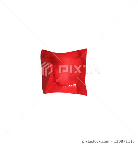 Red velvet wedding ring cushion. Object of a traditional wedding ceremony. Isolated watercolor illustration. 120971113