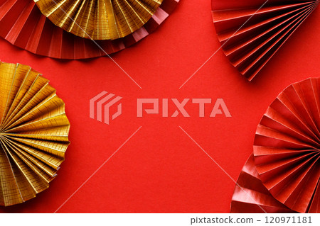 Lunar new year. paper fans on red background. Lunar new year. paper fans on red background. 120971181