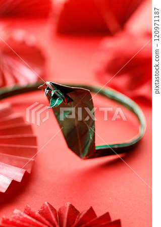 Lunar new year. paper fans on red background. Lunar new year. paper fans on red background. 120971187