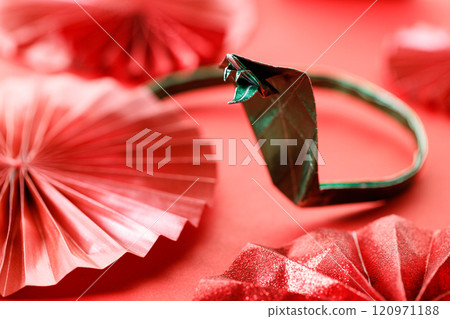 Lunar new year. paper fans on red background. Lunar new year. paper fans on red background. 120971188