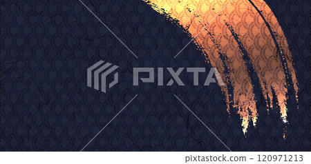 Design material of gold brush lines on Japanese paper with traditional Japanese pattern Design material of gold brush lines on Japanese paper with traditional Japanese pattern 120971213