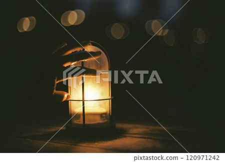 Place your hand on the lit lamp Place your hand on the lit lamp 120971242