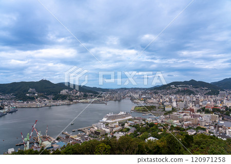 Nagasaki city as seen from the observation deck at Nabekanmuriyama Park, Nagasaki, Nagasaki Prefecture 120971258