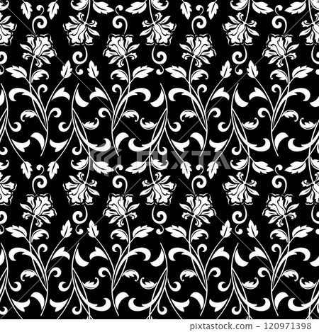Flower pattern. Seamless white and black ornament. Graphic vector background. 120971398
