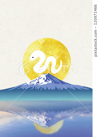 2025 Chinese zodiac sign: Snake and Mt. Fuji New Year's card background material 120971466