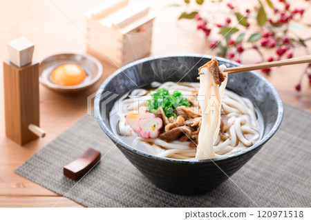 Meat udon noodles with plenty of ingredients made with domestic Wagyu beef Meat udon noodles with plenty of ingredients made with domestic Wagyu beef 120971518