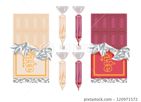 Various chocolate bars and chocolate pens 120971572